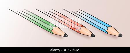 blue, red and blue pencil illustration. hand drawn pencil Stock Vector