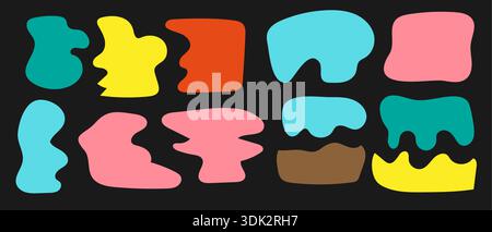 Colorful amoeba shapes set with irregular organic forms. Freeform liquid elements in red, blue, green, orange, and purple. Ideal for abstract design, Stock Vector