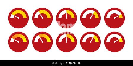 brown and orange speedometer set. ten step simple speedometer. Stock Vector