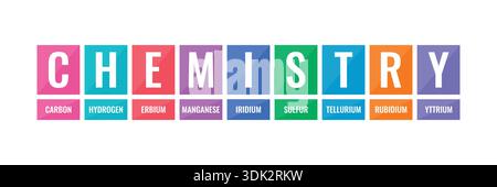 chemistry letters and elements. color chemistry word and some element names. chemistry concept. Stock Vector