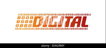 brown digital word. digital logo with numbers zero and one. Stock Vector