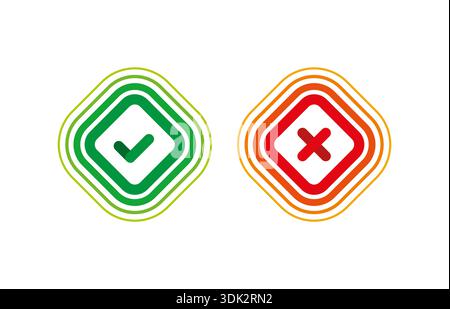 check sign and cancel sign. check symbol in green square. cancel symbol in red square. Stock Vector