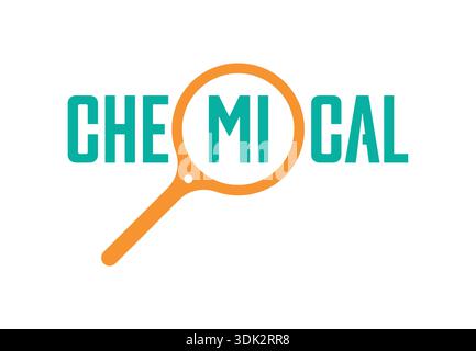 chemical word and magnifying glass concept. chemical concept for the world of education Stock Vector