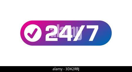 check sign and 24-7 logo. 24 hours, seven days concept. gradient 24-7 days logo Stock Vector
