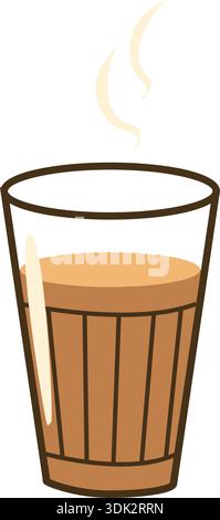 Indian tea glass isolated on transparent background. Chai vector flat illustration. Indian hot drink flat icon can used for logo, banners, creative de Stock Vector