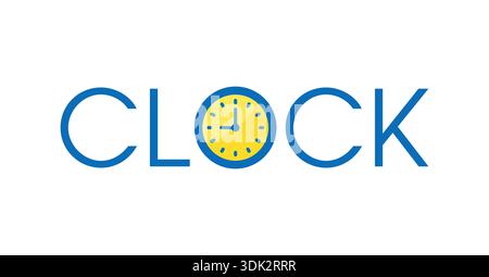 clock symbol and word clock. clock logo. clock concept Stock Vector