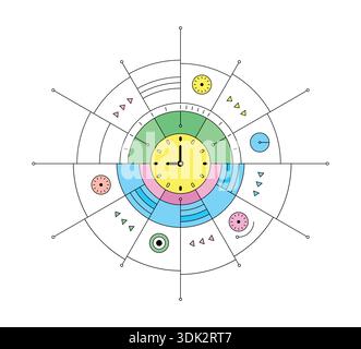 Clock concept in colorful, digital interface. round digital interface and clock symbol. Stock Vector