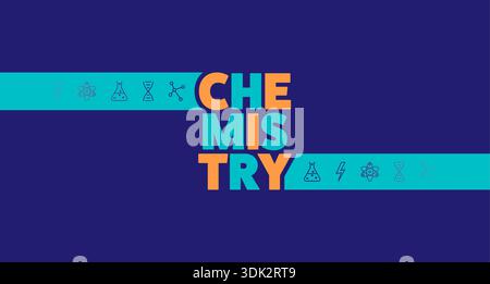 chemistry word and chemistry symbols on dark blue background. chemistry concept Stock Vector