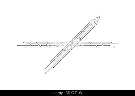 circuit pen symbol. technical drawing pen symbol. technological, futuristic pen symbol. Stock Vector