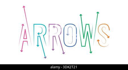 colored arrows word concept. vector arrows word and arrow signs. Stock Vector