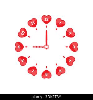 Clock from red hearts. heart clock. red hearts and clock concept Stock Vector
