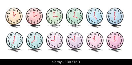 clock set. hand drawn colorful clocks. Stock Vector