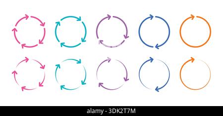 colorful arrows rotating around circle. rotating arrow signs. ring arrow signs Stock Vector