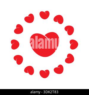 circle shaped red hearts. red hearts on a white background Stock Vector