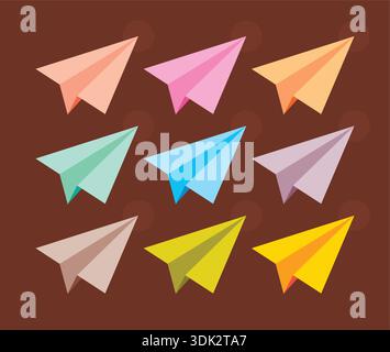 colored paper planes. nine color paper planes Stock Vector