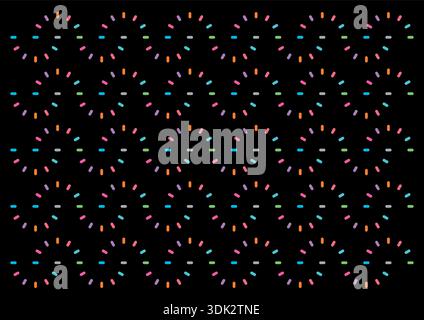 colorful dashed lines on black background. geometric patterns. curved dashed lines Stock Vector