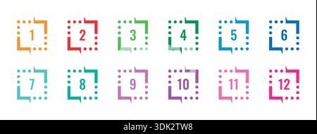 colored squares and numbers 1-12. numbers 1-12 on white background Stock Vector