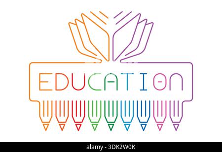 colored pencils and the word education. education logo Stock Vector