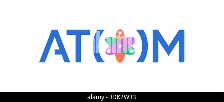 colorful atom symbol on white background. atom word and atom symbol Stock Vector
