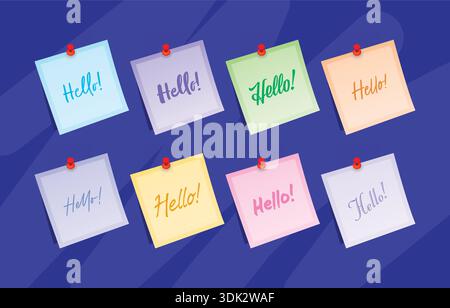 colorful note papers and hello word concept. handwritten hello word set. Stock Vector