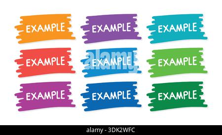 colorful example templates on white background. hand drawn example button Stock Vector