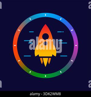colorful circle and rocket concept. rocket on dark blue background. Stock Vector