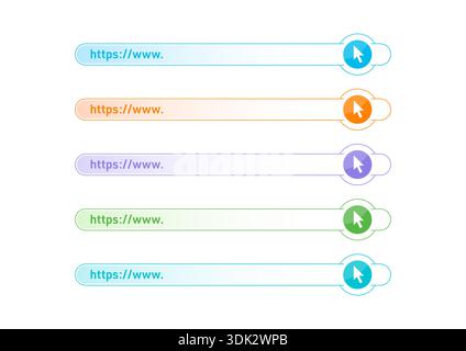 colorful https button set on white background. five color https buttons. Stock Vector