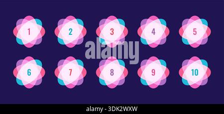 colorful ellipses and numbers 1-10 on dark blue background. numbers 1-10 in ellipse Stock Vector