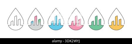 column chart concept in water drop. colorful bar chart and water drop. water saving concept Stock Vector