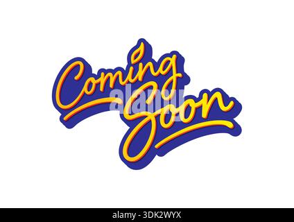 coming soon logo on navy blue background. coming soon concept. handwriting coming soon Stock Vector