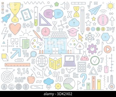 colorful education symbols. education symbols set. outline education symbol set. Stock Vector