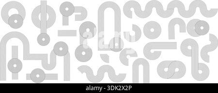 Zen arch set of patterns and abstract circles and organic shapes. Linear black stroke designs, arches in modern bohemian aesthetic style, suitable for Stock Vector