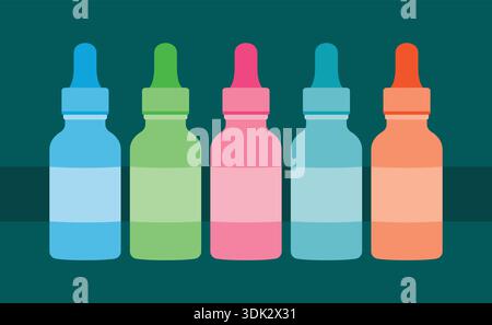 colorful medicine bottles in dark background Stock Vector