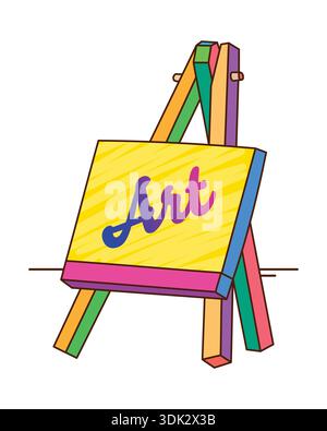 colorful painter table. vector easel on white background. Stock Vector