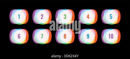 colorful geometric shapes and numbers 1-10 on black background. Stock Vector