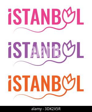 colorful istanbul and tulip symbol. hand drawn tulip symbol and word istanbul. Stock Vector