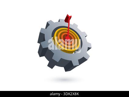 darts concept for industry, business, idea, education, success. 3d wheel, dart and red arrow concept. Stock Vector