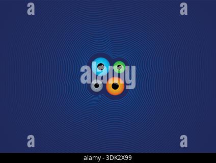 colorful eyes on a dark blue background. blue, green, orange and gray eye concept Stock Vector