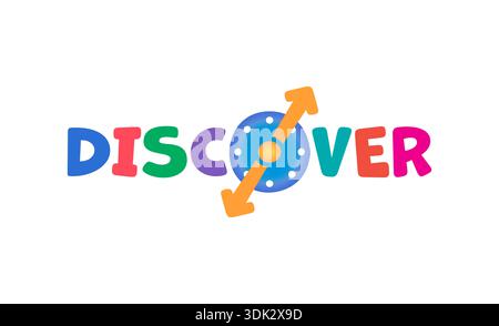 colorful discover logo. discover concept with compass. discover concept for education, school world Stock Vector