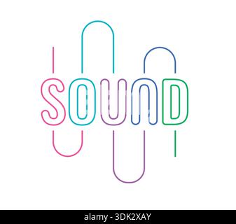 colorful sound word and sound waves. contour sound logo Stock Vector