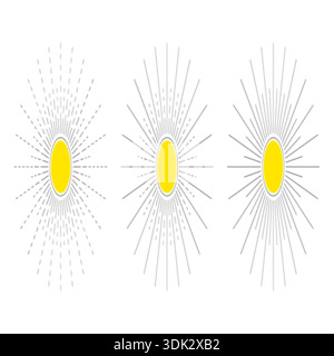 dashed lines and sun concept. three steps very bright sun symbol. Stock Vector