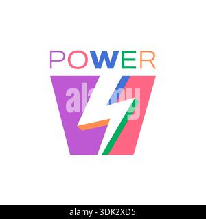 colorful power word and lightning symbol. power logo. power concept Stock Vector