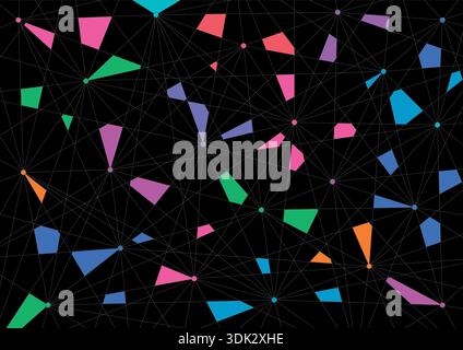 colorful technology network background on black background. technological futuristic digital background Stock Vector