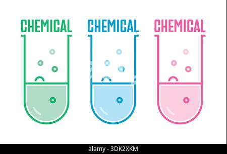 colorful test tubes and the word chemical. chemical concept for the world of education and science Stock Vector