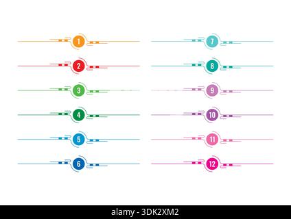 colorful text ornament. twelve step book decoration. twelve option paragraph ornament group Stock Vector