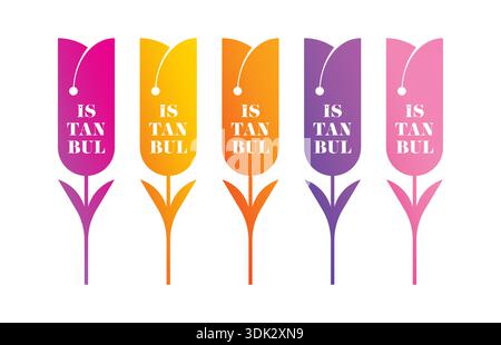 colorful tulips and the word istanbul. tulips and istanbul. the word istanbul in tulips Stock Vector