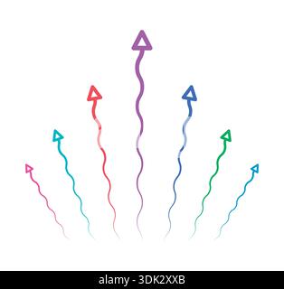colorful wavy arrow signs. seven color zig zag arrow signs. Stock Vector