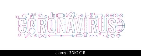 coronavirus logo. coronavirus technical drawing. coronavirus and its symbols. Stock Vector