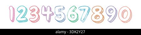 contoured and shaded numbers on white background. sequential numbers Stock Vector
