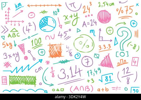 colorful mathematical symbols on a white background. mathematical pattern Stock Vector